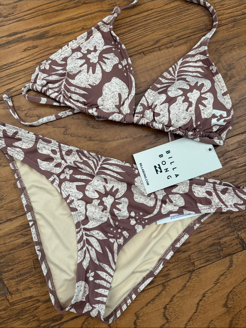 Billabong Set Beach Babe Floral Swim Bikini Set - Brown/White NWT